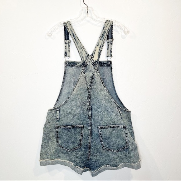 Acid Wash Rolled Jean Denim Bib Short Overalls Size XL - Picture 4 of 7